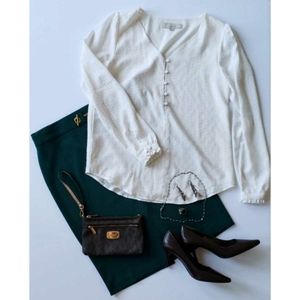 Loft Ivory Clip Dot Blouse XS